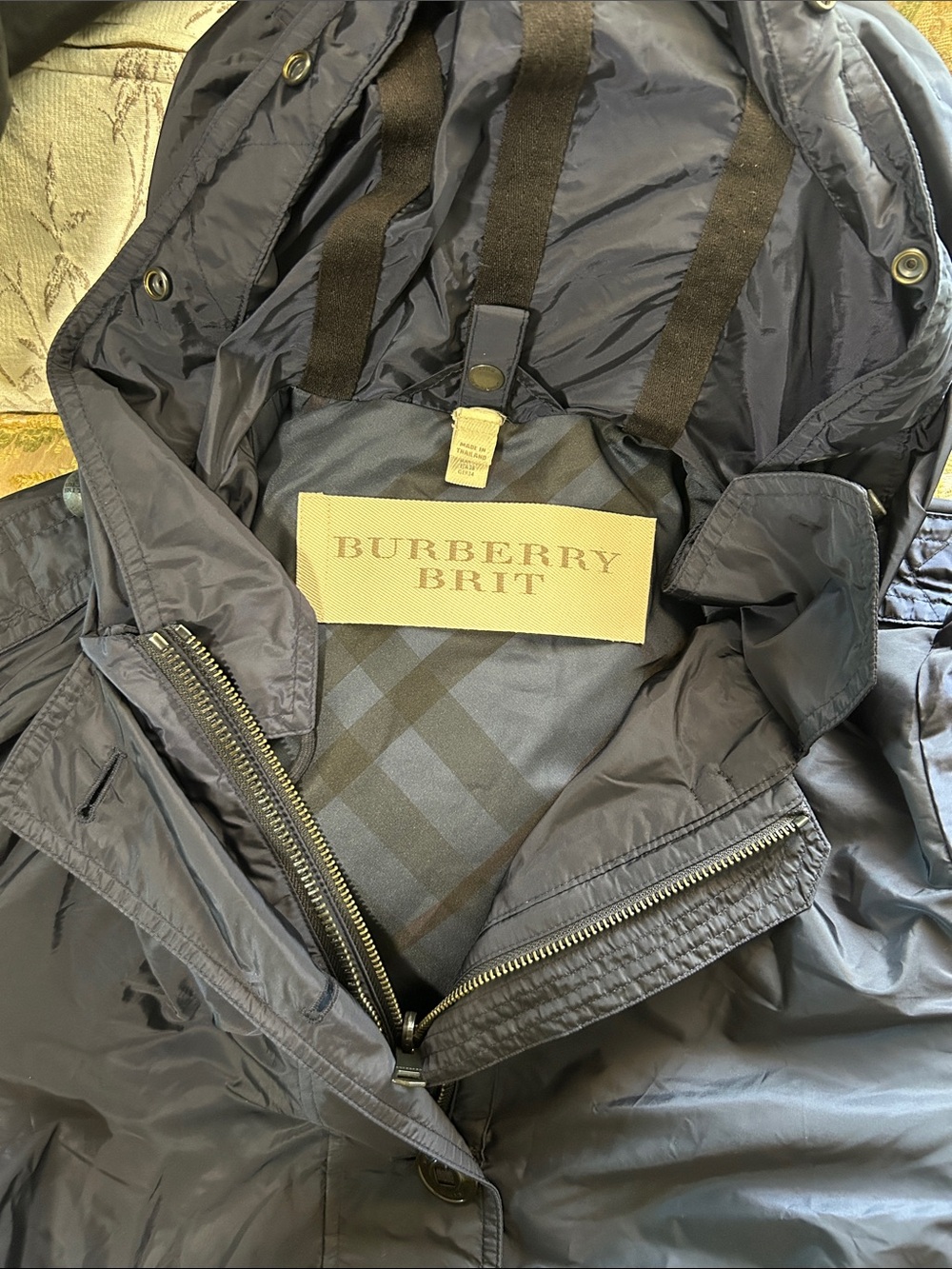 Burberry Brit Navy Hooded Raincoat